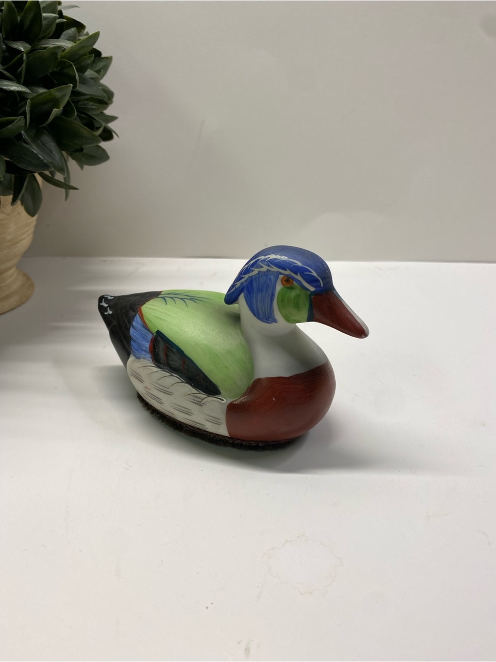Vintage Jasco Mallard Duck Lint Remover Brush Ceramic Figurine 5"x3.25"x2.5"